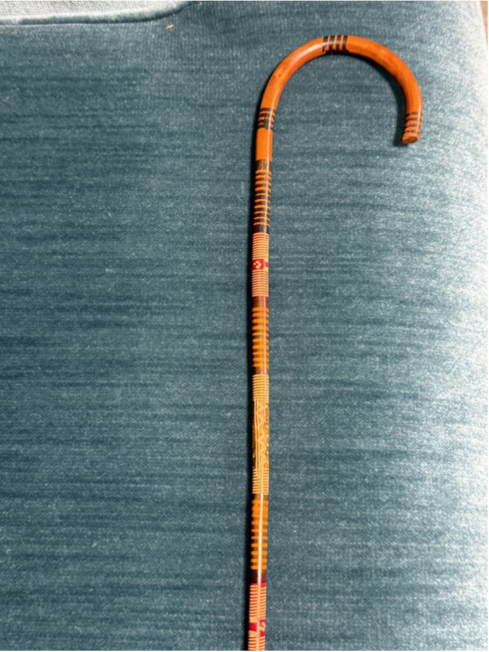 Mexican Folk Art MINIATURE Wood Cane 18.5” Hand Painted Souvenir Decor Mexico